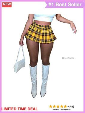Mini Pleated Skirt High Rise A-Line Skater Stretchy Tennis Skirt